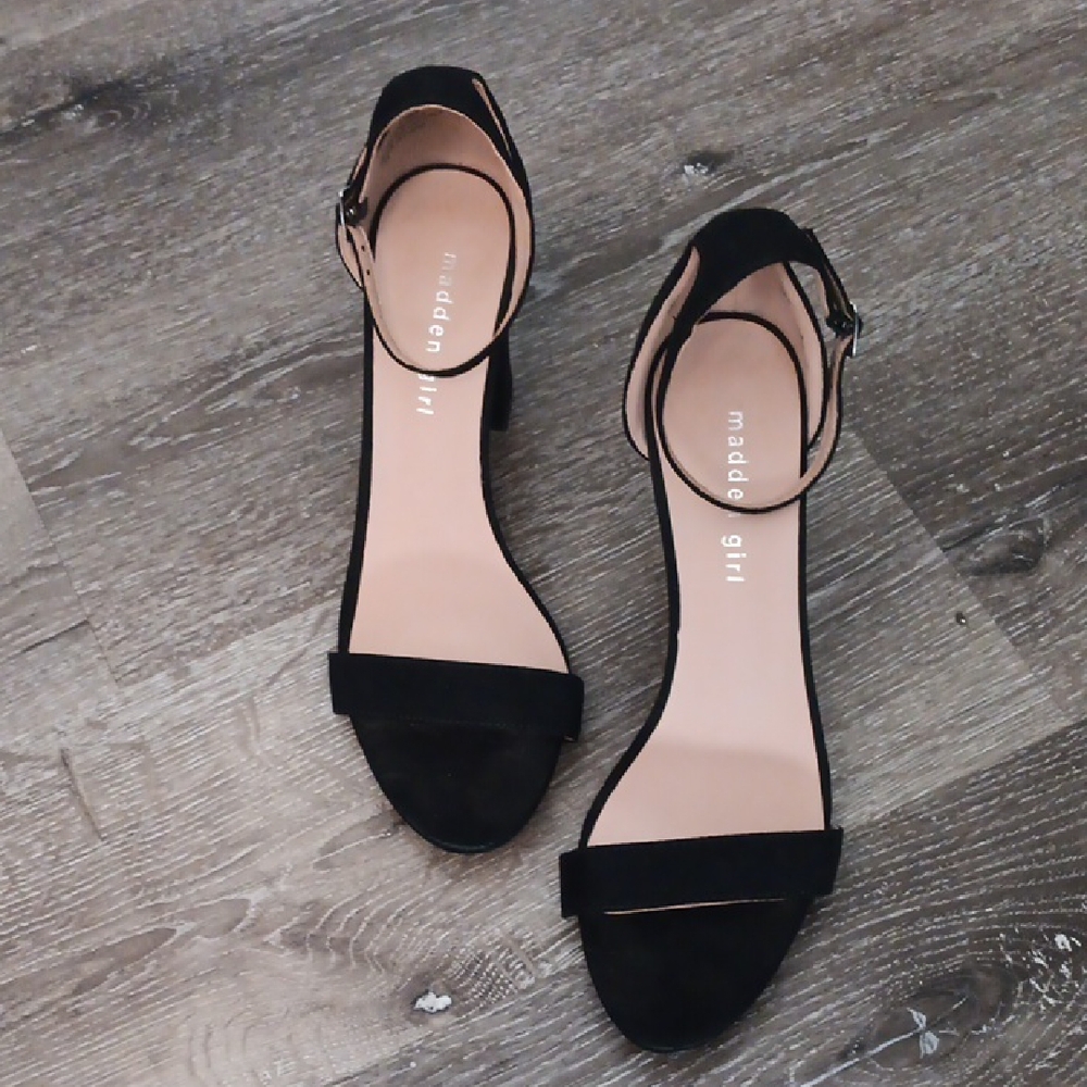 Madden Girl Preloved Black Velvet Ankle Strap Heels